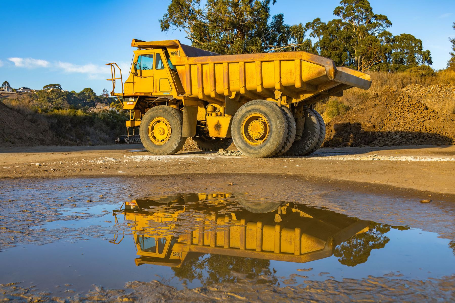 Articulated haul truck on a work site